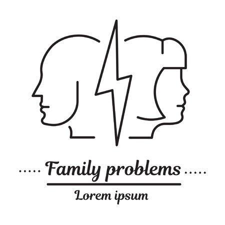 Vector graphic logo, icon.Family psychology, marriage problems.Types, causes.Clinic logo. Concept psychological help. Linear, flat, contour, thin. App, template, infographic. Symbol.のイラスト素材