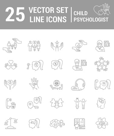 Set vector line icons in flat design with psychological help for kids elements fのイラスト素材