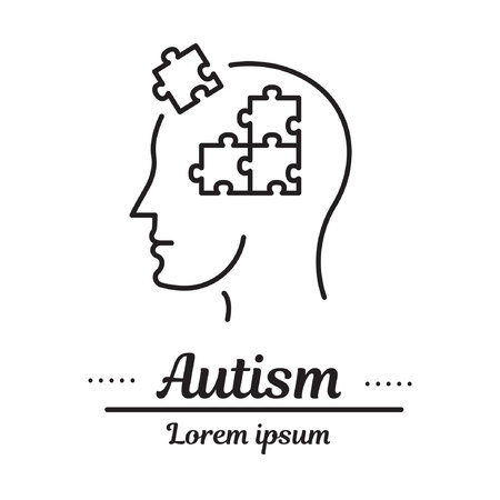 Vector graphic logo, icon. Autizm. Disease occurrence, symptoms.Types, causes.Clinic logo. Concept psychological help. Linear, flat, contour, thin. App, template, infographic. Symboのイラスト素材