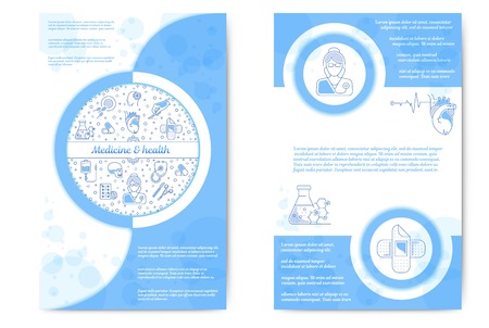 Vector graphic set. Medicine and health care. Medical flyer. Information sheet. Editable stroke size. Icons in flat, contour, outline, thin and linear design. Simple isolated icons. Concept illustration.のイラスト素材