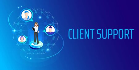 Vector template for website and app. Customer, client care and support. Helpline numder. Personal user service and relationship. Isometric illustration concept for your landing page, banner.のイラスト素材