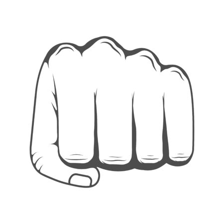 Vector graphic. Hand clenched into a fist. Emblem, element, label, sign, gesture.のイラスト素材