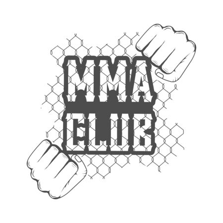 MMA. Silhouette, emblem, label, element, mix of martial arts. Battle, show, training center, the boxing club to train fighter.のイラスト素材