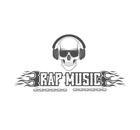 Vector. Rap music Skull in headphones. Emblem, symbol, element. Musical performance.のイラスト素材