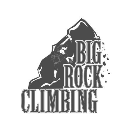 Vector concept. Rock climbing in summer and winter. Landscape, mountain, rock. Active lifestyle. Symbol emblem, element, print.のイラスト素材