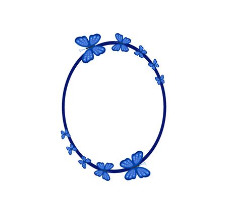 Vector concept blue photo frame with butterfly. Blank template to decorate the image and photo. Modern elegant graphic design.. Label, tag, stamp.のイラスト素材