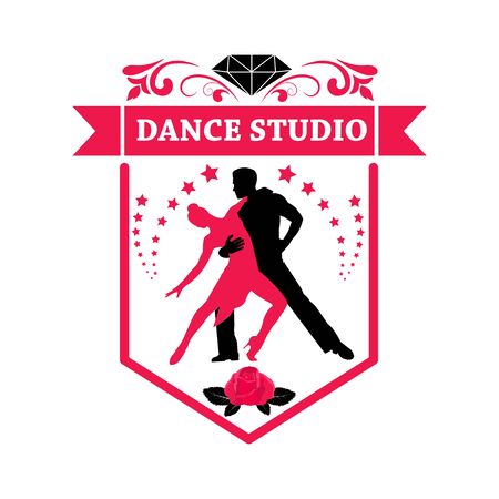 Tango dance. Symbol, element, emblem. School of dance training. Silhouette of a dancing couple.のイラスト素材