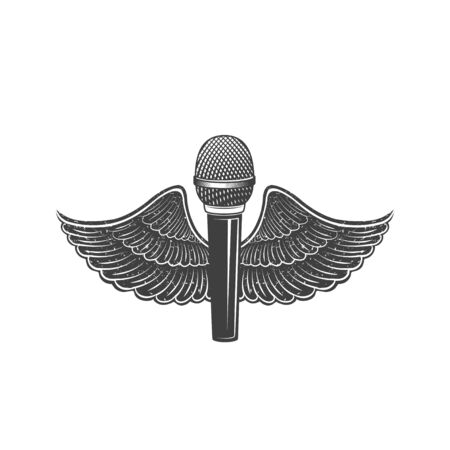 Vector microphone with wings. Design element for printing.のイラスト素材