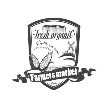 Vector organic food. The concept of a sign of quality healthy food. Farm Organic Productsのイラスト素材