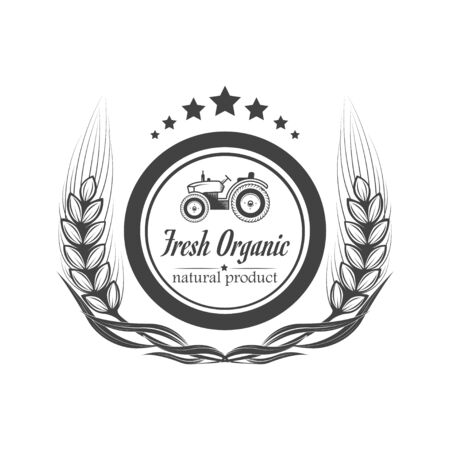 Vector organic food. The concept of a sign of quality healthy food. Farm Organic Productsのイラスト素材