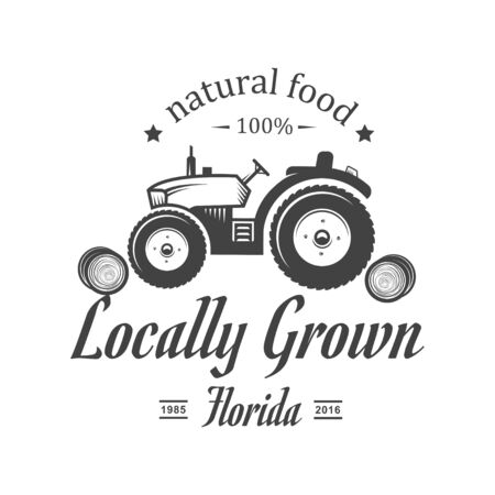 Vector organic food. Farm Organic Products The concept of a sign of quality healthy food. Natural eco nutrition. Farm products shop.のイラスト素材