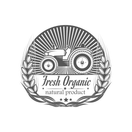 Vector organic food. Farm Organic Products The concept of a sign of quality healthy food. Natural eco nutrition. Farm products shop.のイラスト素材