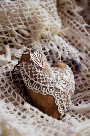 beautiful coffee heart handmade with laceの写真素材