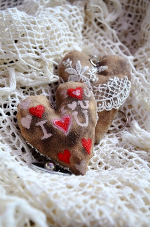 couple of coffee hearts with lace for loversの写真素材
