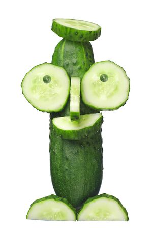 Fresh green cucumber Isolated on a white backgroundの写真素材
