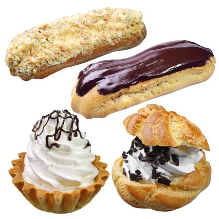 Set of different cakes isolated on white