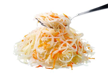 Sauerkraut with a fork isolated on a white backgroundの写真素材