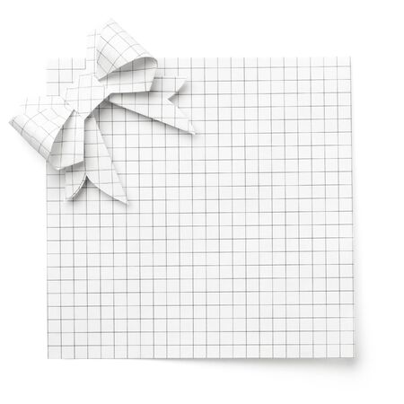Empty blank with a bow out of paper Isolated on white, with soft shadowの写真素材