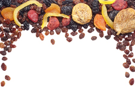 Decorative frame with different dried fruits on whiteの写真素材