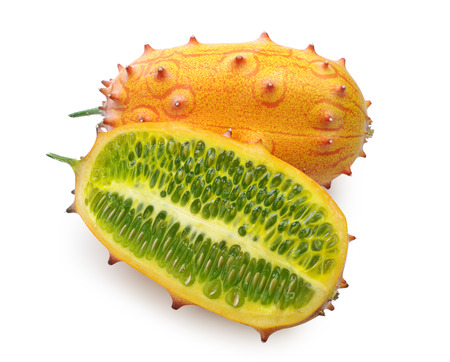 Fruit Kiwano and slice on white backgroundの写真素材