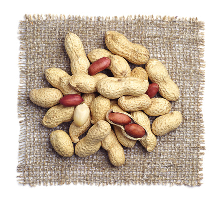 Peanuts on burlapの写真素材