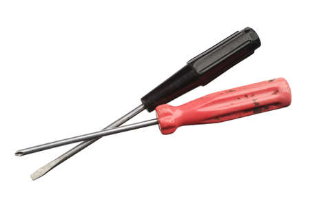 Two old screwdrivers isolated on white backgroundの写真素材