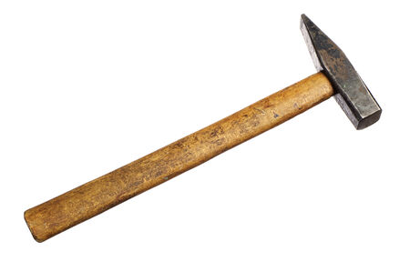 Old hammer isolated on white backgroundの写真素材