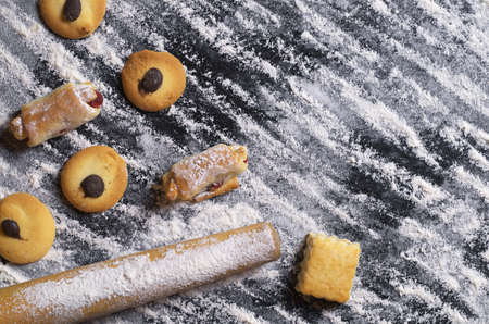Confectionery background with cookies and kitchenware
