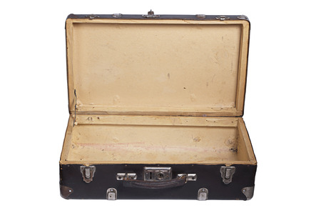 Opened retro suitcase isolated on a white backgroundの写真素材