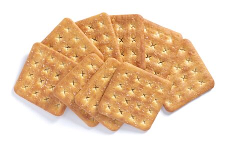 Square crackers on white background close-up, top viewの写真素材