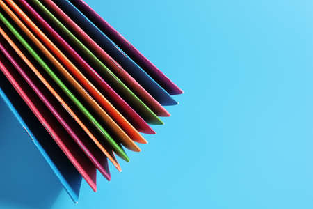 Cover of school notebooks on blue background. Copyの写真素材