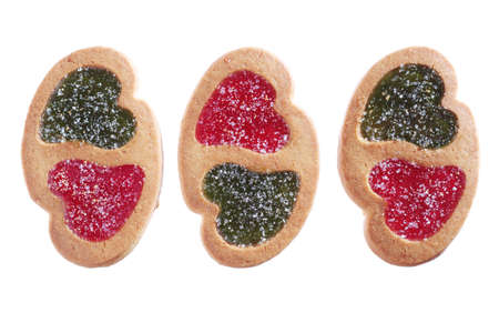 Cookies with marmalade isolated on white background, top view