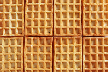 Fresh waffle background close-up, top view