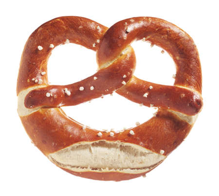 Bavarian salty pretzel isolated over white background, top viewの写真素材