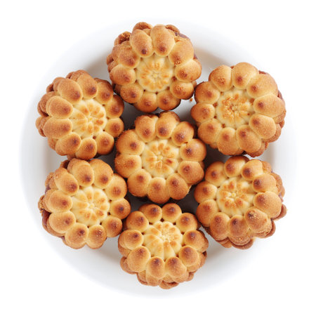 Cookies with filling on a plate isolated on a white background, top viewの写真素材