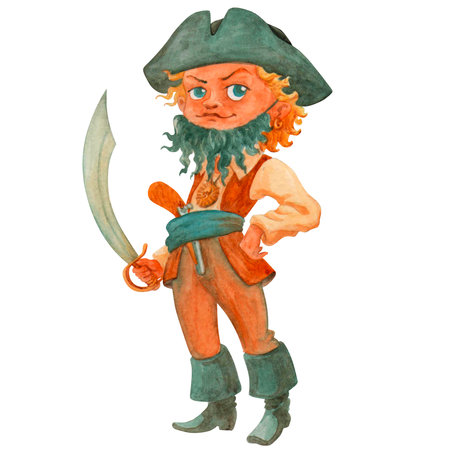 Pirate boy. Isolated watercolor illustration. Clipartの写真素材