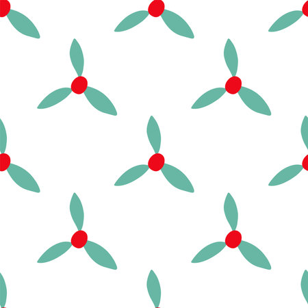 Seamless pattern with mistletoe, red berries, green leaves. Vector hand drawn illustration.のイラスト素材