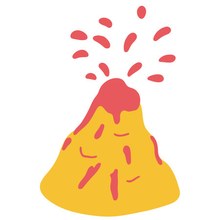 Volcanic eruption, lava. Isolated element. Vector cartoon illustration for children. Drawn by hands.のイラスト素材