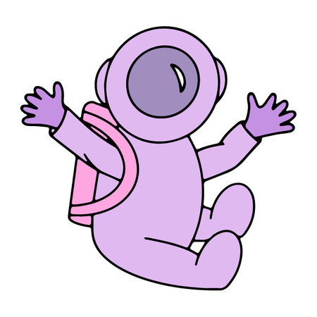 Doodle astronaut, Cosmonaut. Cosmonautics Day. Isolated element, object on a white background. Hand-drawn. Vector illustration for children.のイラスト素材