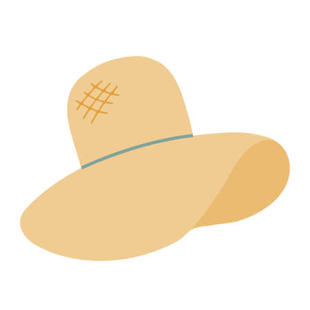 Straw hat for sun protection. Vector illustration. Isolated object, element on a white background. Summer accessory for the beach and poolのイラスト素材