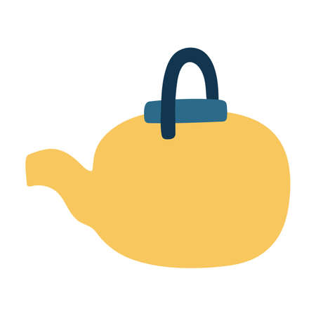 Kettle for hiking. Hand drawn vector illustration. Isolated element on a white background. Yellow teapot with handleのイラスト素材