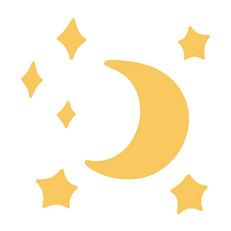 Moon, month and stars. Isolated vector elements on white background. The illustration is drawn by hands in a flat styleのイラスト素材