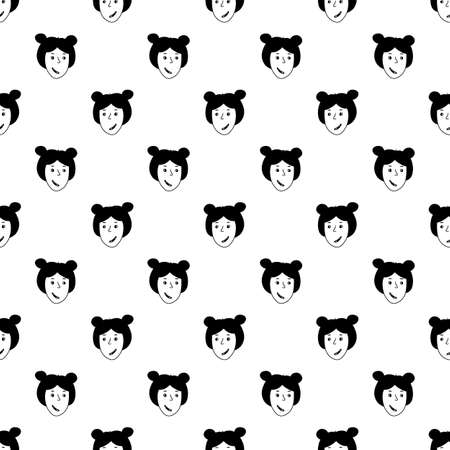 Seamless pattern with face, head of a woman or girl. Linear elements. Hand drawn vector illustration. Isolated objects on a white background.のイラスト素材