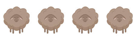 Set of cute sheep with different emotions. Vector illustration of a lamb for a nursery with animals. Isolated elements on a white background. Stickers and posters and cards for kids.のイラスト素材