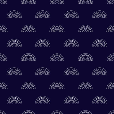 Seamless pattern with white linear rainbows on a dark blue background. Cute vector illustration in ethnic style for kids and women. Doodle style image. The print is suitable for fabric, clothingのイラスト素材