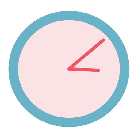 Round clock with blue and pink hands. Vector illustration. Isolated element on a white background
