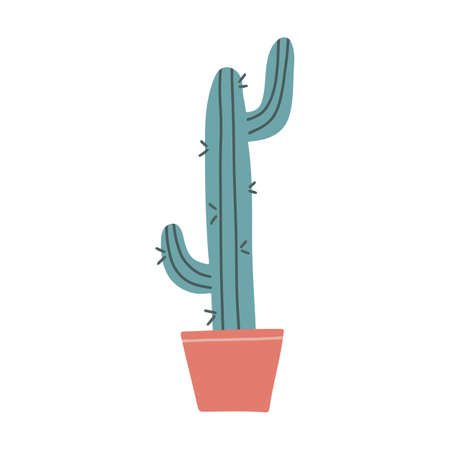 Cactus in a pot. Hand drawn vector illustration. Isolated element on a white background. Clip artのイラスト素材