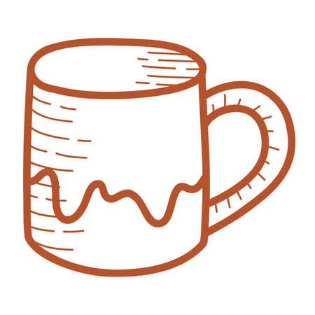 Line Ceramic cup, earthenware, clay dishes. Hand drawn vector illustration in doodle style. Isolated element on a white backgroundのイラスト素材