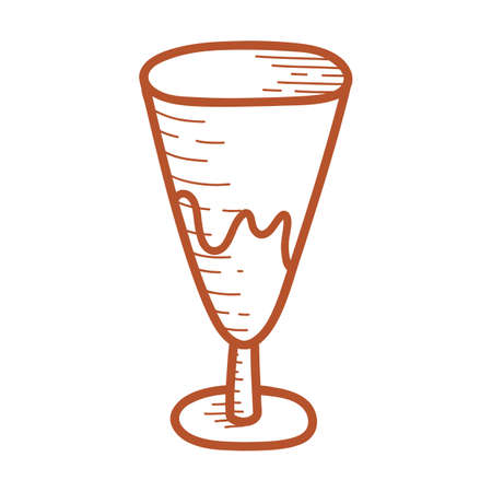 Line Ceramic goblet or glass, faience dish, handmade clay dishes. Hand drawn vector illustration in doodle style. Isolated element on a white backgroundのイラスト素材