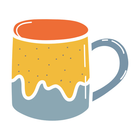 Ceramic cup, earthenware, clay dishes. Hand drawn vector illustration. Isolated element on a white backgroundのイラスト素材